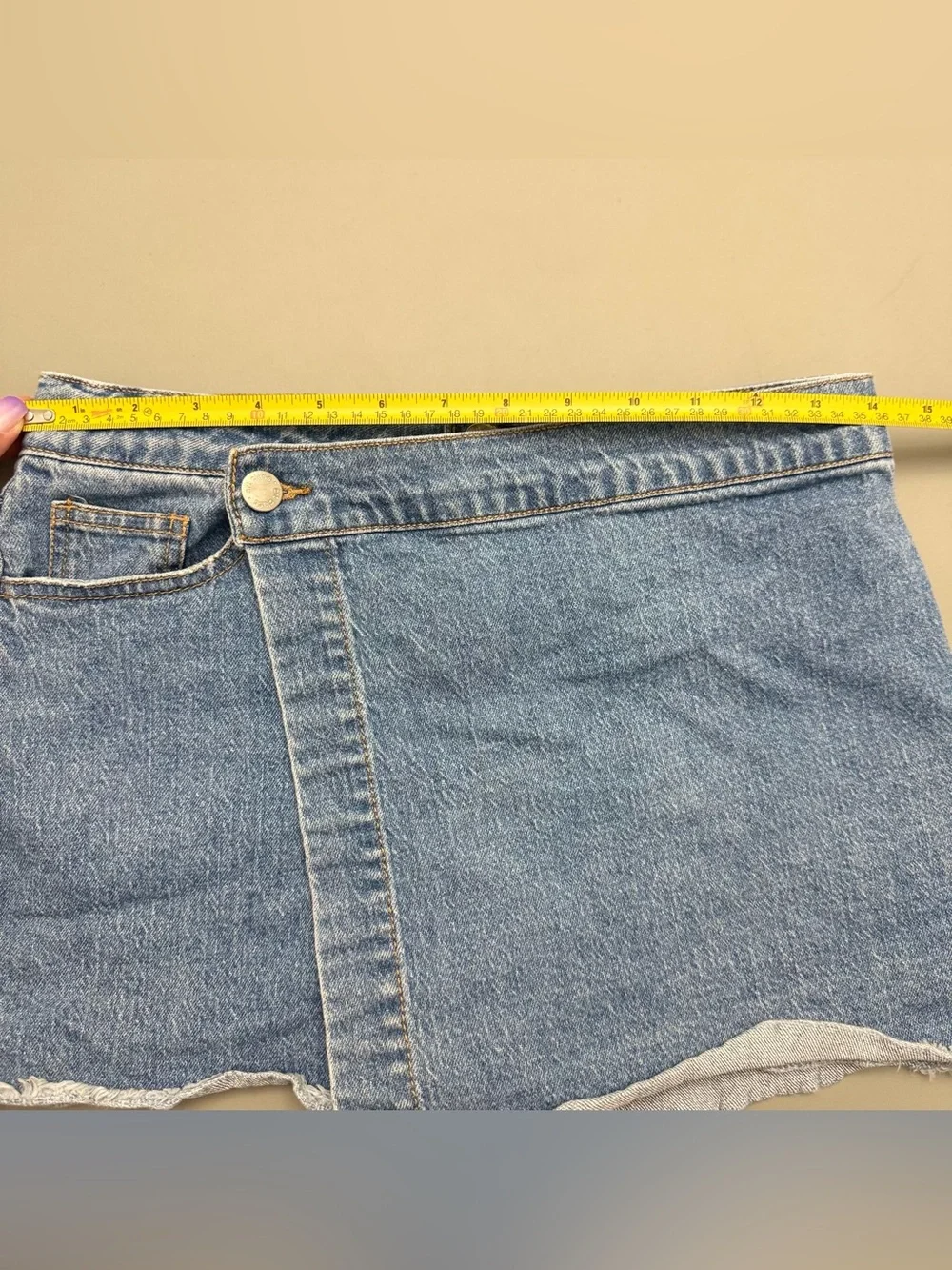 Art Class Denim Wrap Skort XL 14 Blue High Rise Raw Hem Mini Skirt Shorts